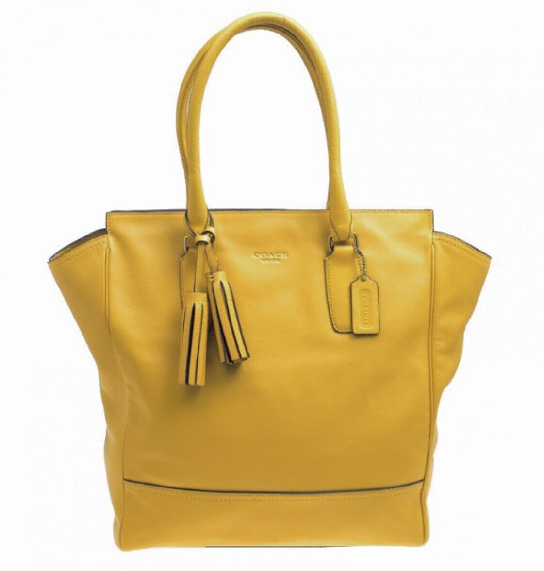 COACH Legacy Tanner Yellow Leather Tassel Shoulder Tote COACH Legacy Tanner Yellow Leather Tassel Shoulder Tote