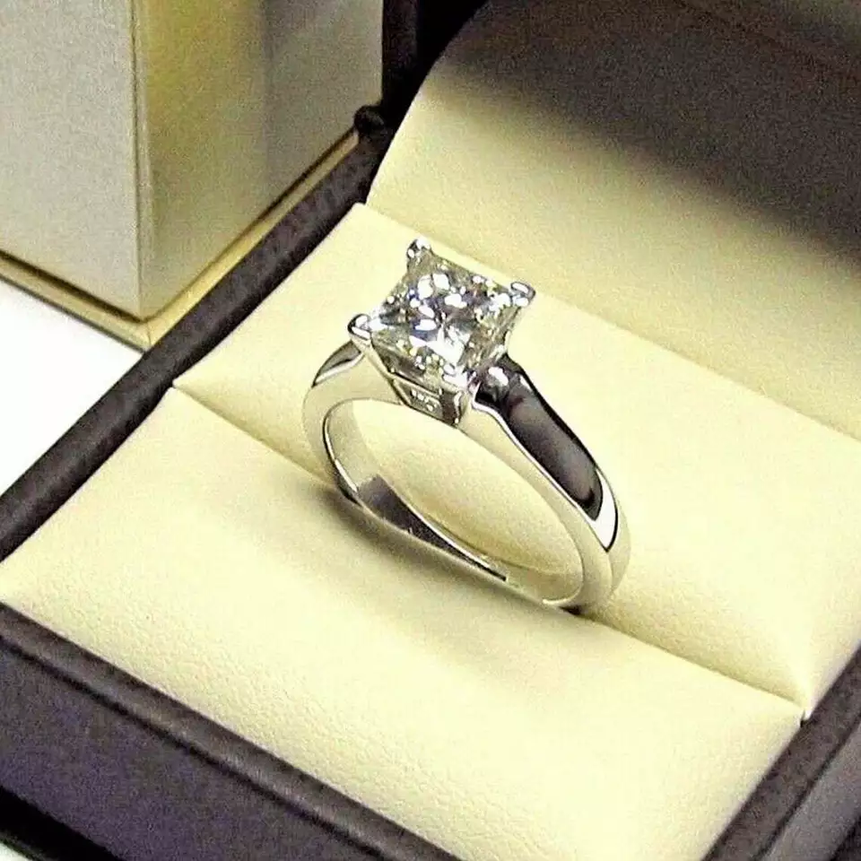 2 Ct Princess Cut Lab Created Moissanite Engagement Ring  14k White Gold Plated - Image 3 of 4