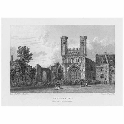 CANTERBURY Blick auf das Tor von St. Augustine's - antiker Druck 1829