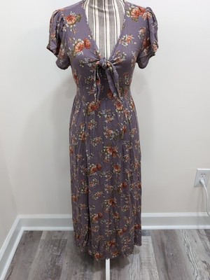 Blush BJ Women's Floral Front Tie V-Neck Flutter Sleeve Maxi Dress Small Coquett