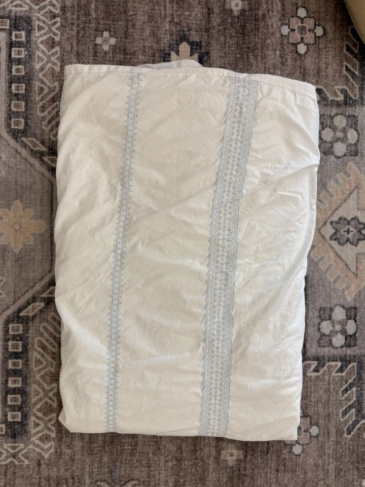 SIMPLY SHABBY CHIC TWIN DUVET WHITE BLUE BOHEMIAN EMBROIDERED 86x62 - Image 3 of 4