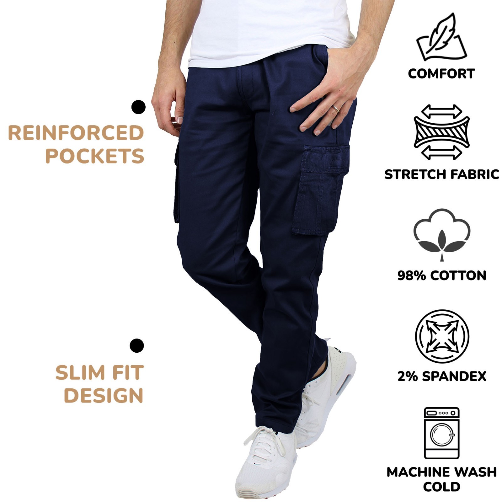Men's Everyday Wear Flex-Stretch Cotton Cargo Pants (SIZE 30-44) NEW FREE SHIP