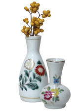 Asian Vases Orange & White Flowers Porcelain Japan Set 2