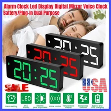 Digital LED Desk Alarm Clock Large Mirror Display USB Snooze Temperature Mode