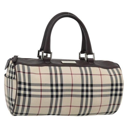 BURBERRY Nova Check Hand Bag Canvas Beige Silver Auth 185137A