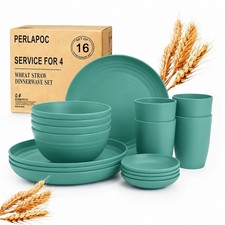 Unbreakable Wheat Straw Dinnerware Set 16 PCS - Kids Plates and Bowls Set for...