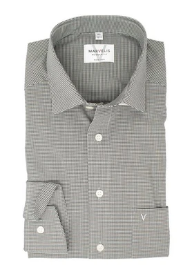 Marvelis Herren Businesshemd Modern Fit Kent Kragen Langarm Kariert Schwarz - Bild 1 von 4