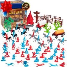 Wild West Action Figure Playset- 100 pc Cowboys Native Americans Figurine Toys