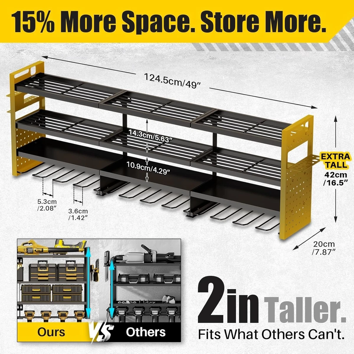 49'' W Power Tool Rack Wall Mount | Large 620lbs Power Tool Storage Organiser wi
