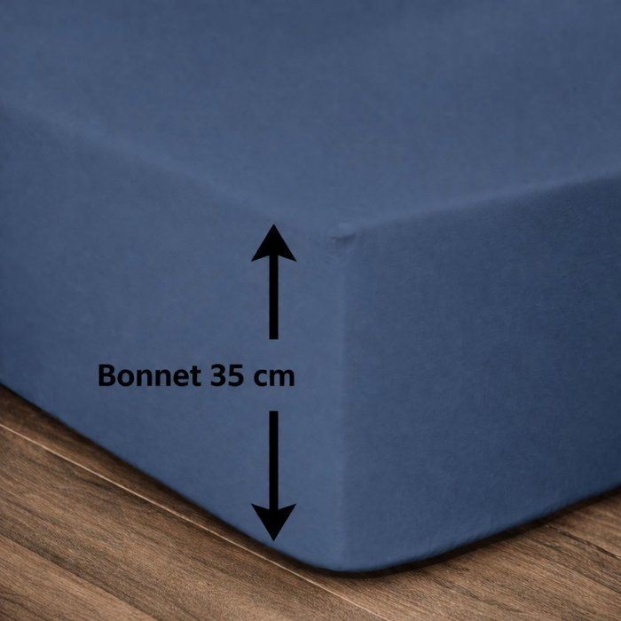 Drap housse bleu 140x190 cm LOVELY HOME en pur coton bonnet 35 cm