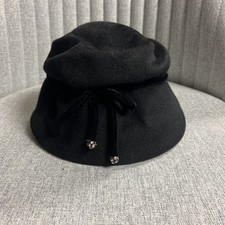 Vtg Terry Sales Corp NY Glamour Felts Black Wool Hat Velvet Bow Rhinestone Trim