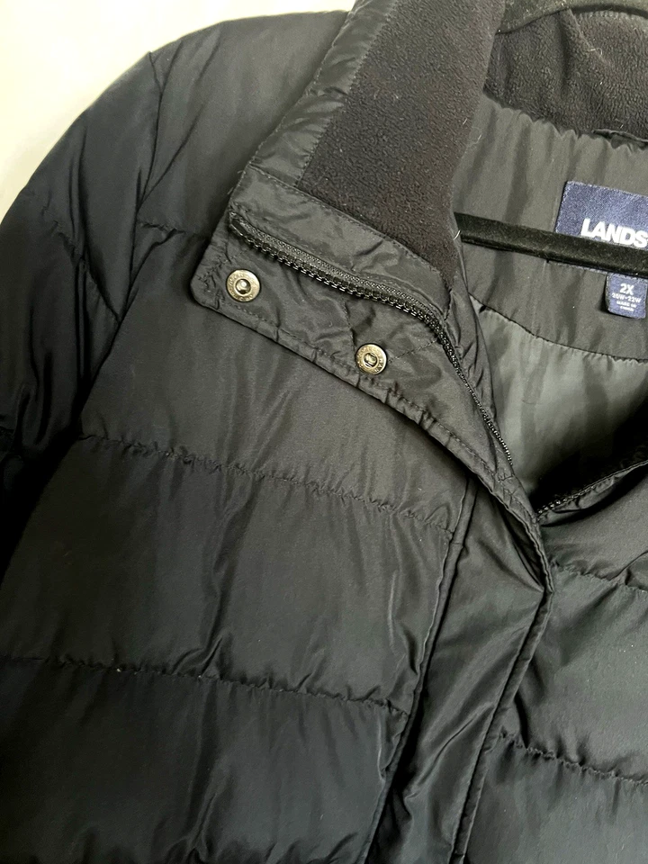 Abrigo chaqueta acolchada negra Lands End hasta la rodilla para mujer Plus 2X 20-22 Foto 3 de 4