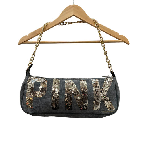 Victoria's Secret PINK Gray Velour Sequin Gold Chain Strap Shoulder Bag Size L