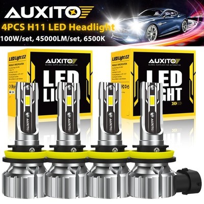 AUXITO H11 H8 H9 LED Headlight Bulbs High Low Beam 45000LM 6500K Pure White 4pcs