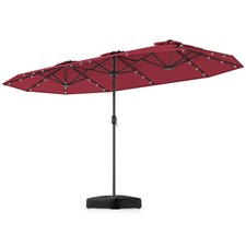 13FT Double-sided Patio Umbrella w/ Solar Lights Crank Handle Umbrella Base
