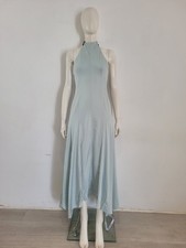 ARRANGE Satin Halter Maxi Dress UK 6 EU 34 Ice Blue & Black Contrast Party £140