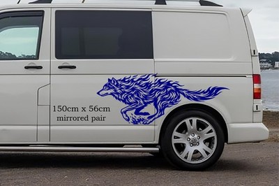 GROSSER Feuerwolf - Seitenaufkleber Sticker Paar für Vans & Camper - Premium Gussvinyl
