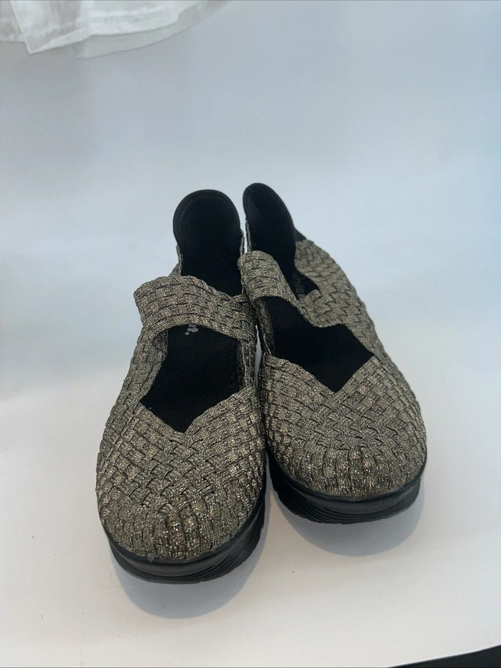 Womens White Mountain Woven Wedge Sandals Mary Jane Gold Metallic Size 8.5 W - Image 4 of 4