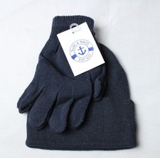 Yacht & Smith Unisex Kids Knitted Beanie & Glove Accessory Set LB3 Navy Blue O/S