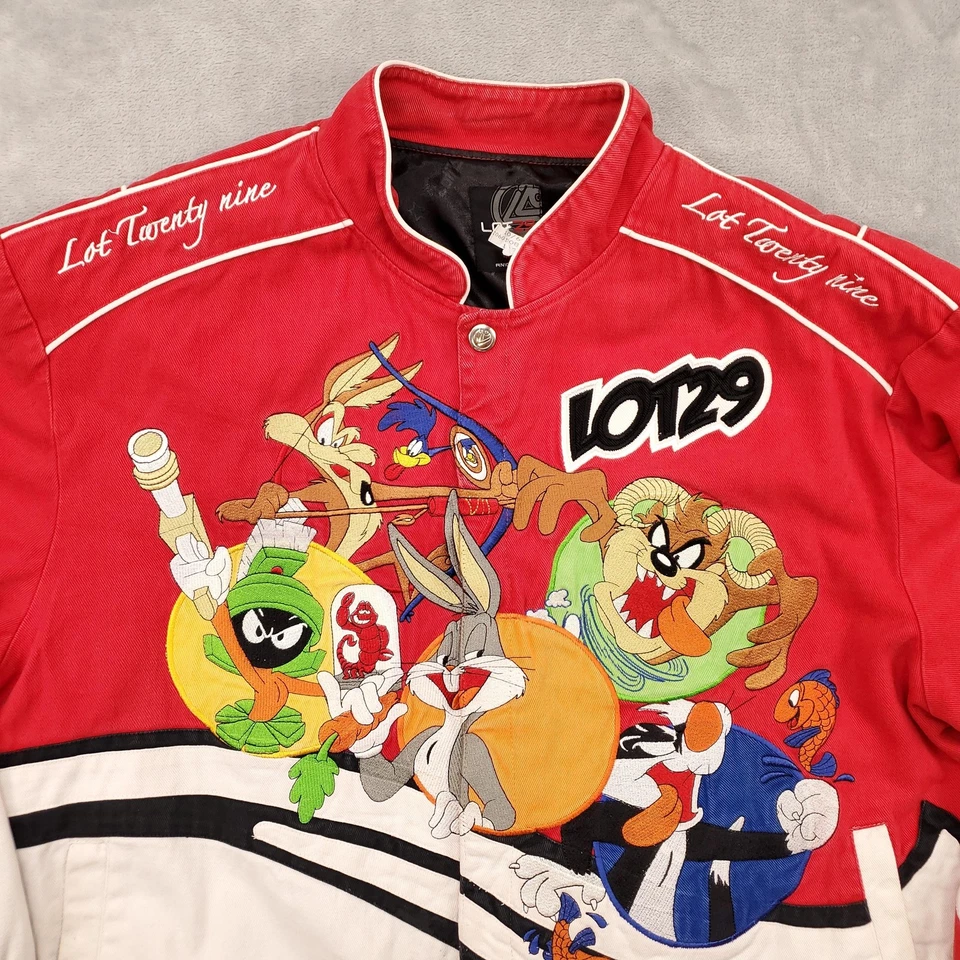 Гоночная куртка Looney Tunes мужская 4XL красно-белая с вышивкой жуков Taz Marvin лот 29 - Изображение 2 из 4