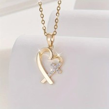 Heart Cross Pendant Necklace Christian Jewelry Gift Women Faith Love Chain