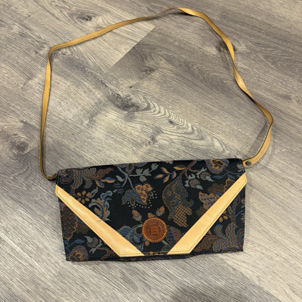Vintage Fendi Roma Italy 1925 Floral Tapestry Envelope Crossbody