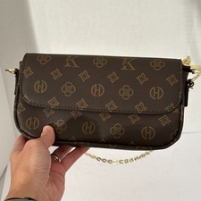 Designer Luxury Women'Ss Bags Shoulder Purse Handbag-Brown Gold Accents-Vtg Styl 3