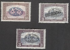 HUNGARY, WWI Occupation, 2N20b, 2N22, 2N46b, 3 UNUSED Stamps, signed on back