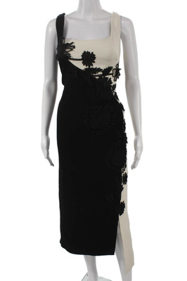 Lela Rose Women Sheath Dress Black Wool Square Neck Sleeveless Zip Size 16