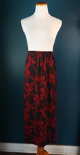 Vintage 90s Y2K Notations Midi Floral Pull On Skirt Black Red Whimsigoth Vampy