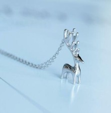 Silver Lovely Animal Reindeer Deer Pendant Chain Necklace