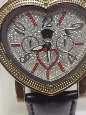 Technolink Luxury watch 37mm Heart shaped red & clear Genuine diamonds 7" strap