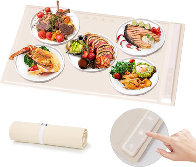 Electric Warming Tray, Silicone Heating Mat with Adjustable Temperature, Upgrade