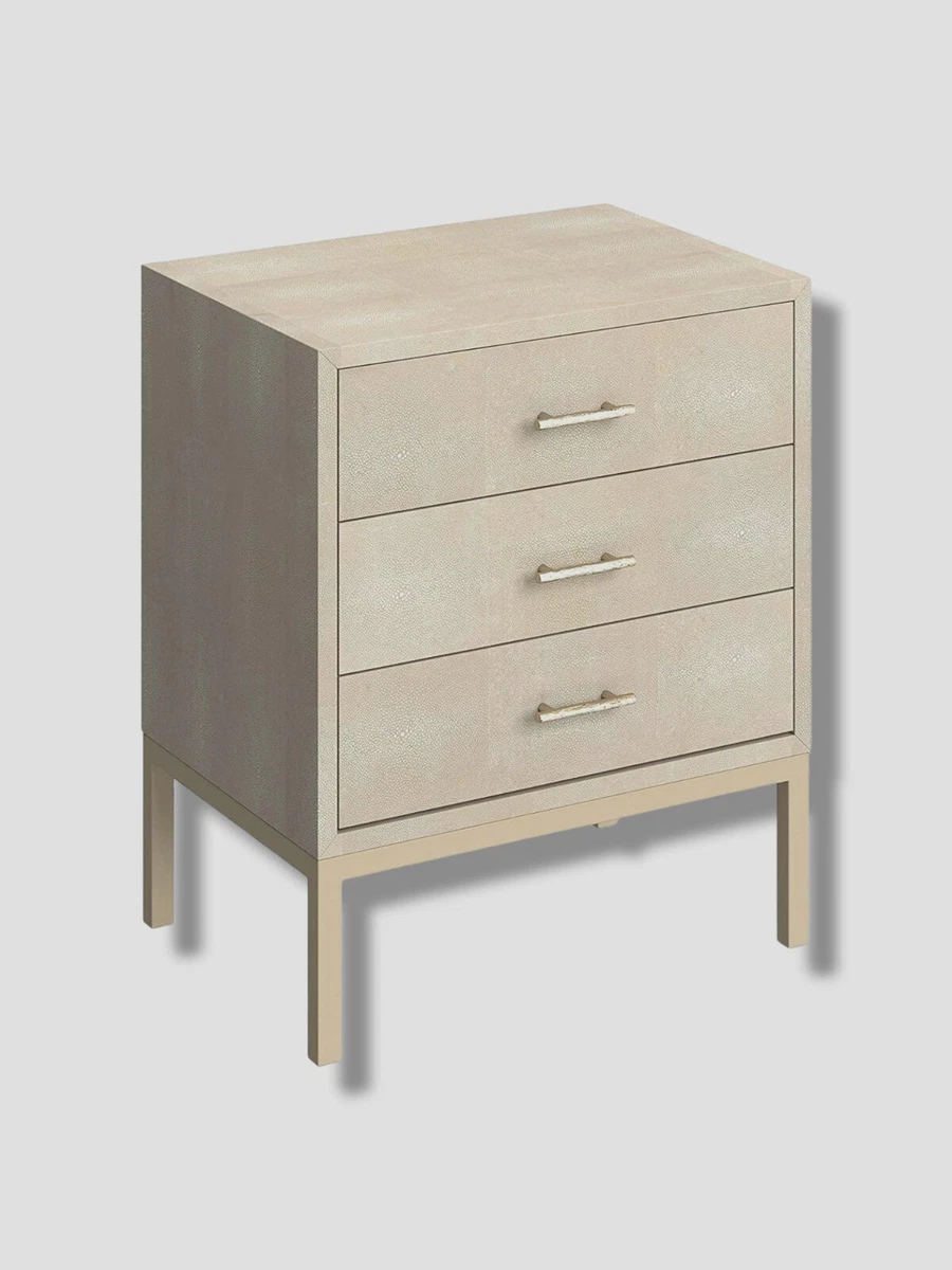 1199 Safavieh Beige Faux Shagreen 3 Drawers Bedside Table Bedroom Nightstand