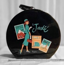 SALE Vintage Jackie Ponytail 1960's Black Vinyl Round Carrying Case