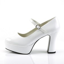 White 70s Disco Chunky Platform Mary Janes Heels Mens Drag Queen Costume Shoes