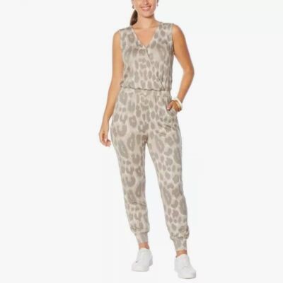 G by Giuliana Size 4XT Tonal Gray Leopard LounGy SoSoft Knit Jogger Jumpsuit