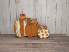 Set O 3 Fall Orange Wooden Pumpkin Autumn Harvest Beautiful Wall Halloween Gift
