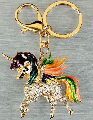Unicorn Rainbow Crystal Rhinestone Key Chain Key Ring Handbag Charm Jewelry - Afbeelding 1 van 7