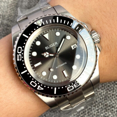 43mm Bliger Automatic Mechanical Men Watch Gray Dial Date PT5000/NH35/Miyota8215