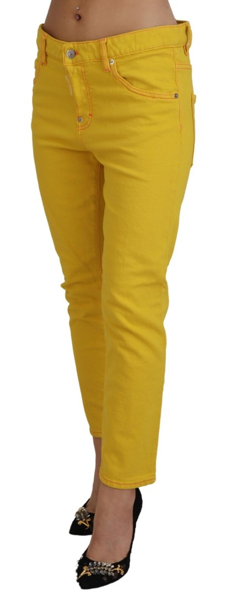 DSQUARED2 Jeans Cool Girl Yellow Cotton Low Waist Crop Denim DSQUARED2 Jeans Cool Girl Yellow Cotton Low Waist Crop Denim
