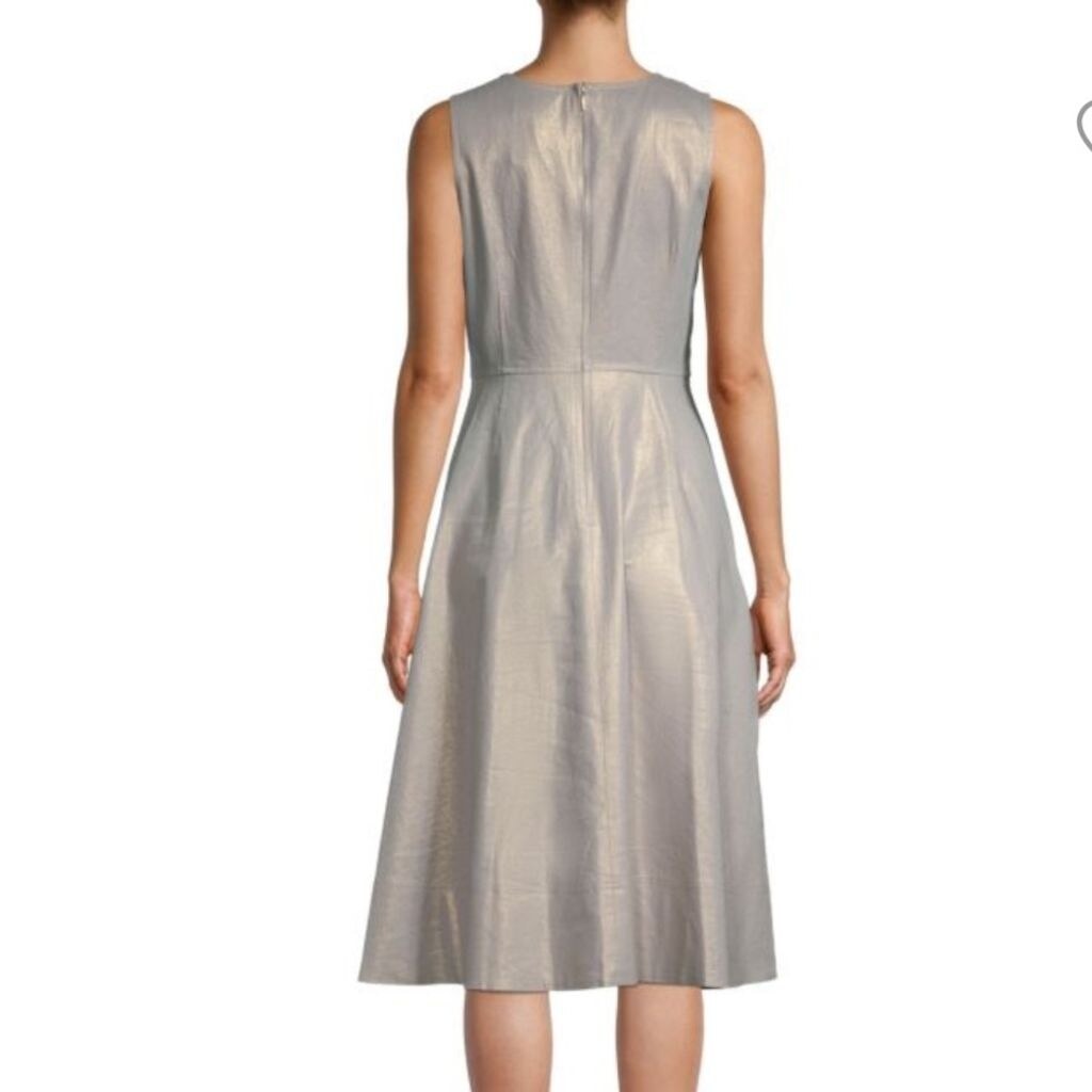 【Donna Karan New York】Button-Front Linen Midi Dress DONNA KARAN NEW YORK Metallic Linen-Blend Midi Dress Front
