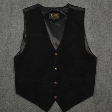 SCULLY Western Suede Leather Vest Mens M Black Gold Snap Satin Lined Style 504