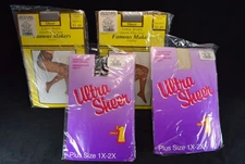 Set/4 VTG Famous Makers Pantyhose Extra Width Queen Plus Size 1x-2x