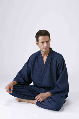 Denim work clothes Japanese SAMUE Kimono indigo blue both men and women  M size