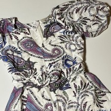Loft Linen Blend Paisley Puff Sleeve Belted Dress Size 0 Boho Lightweight Mini