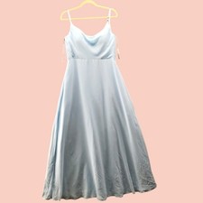 Azazie Sky Light Blue Cowl Neck Chiffon A-Line Formal Bridesmaid Dress Size 10