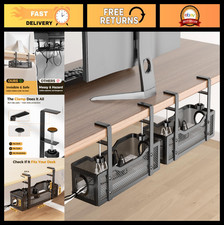 2 Pack Under Desk Cable Management Box - Wire Organizers, No Drill, Clamp Tray f