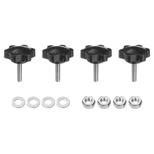 4pcs Star Knobs M6 x 25mm 304 Stainless Steel Stud 38mm 6-Star Head Nuts Washers