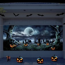 7 X 16 Ft Halloween Garage Door Cover Decorations Graveyard Halloween Garage Doo